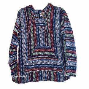 Earth Ragz Mexican Hooded Pullover Drug-Rug Multicolored Sz M